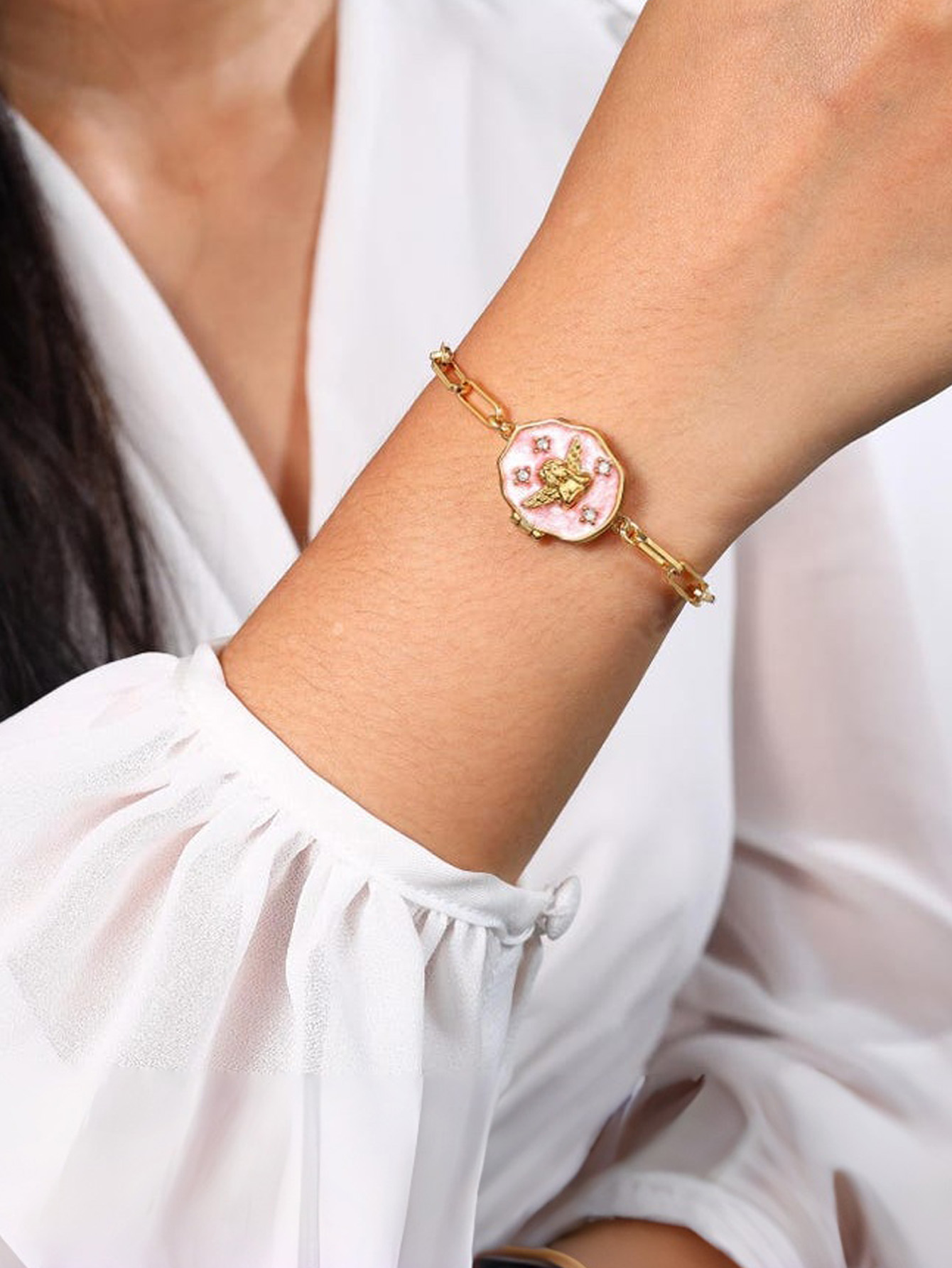 Custom Photo Pendant Bracelet, Little Angel Flip-Top Photo Bracelet